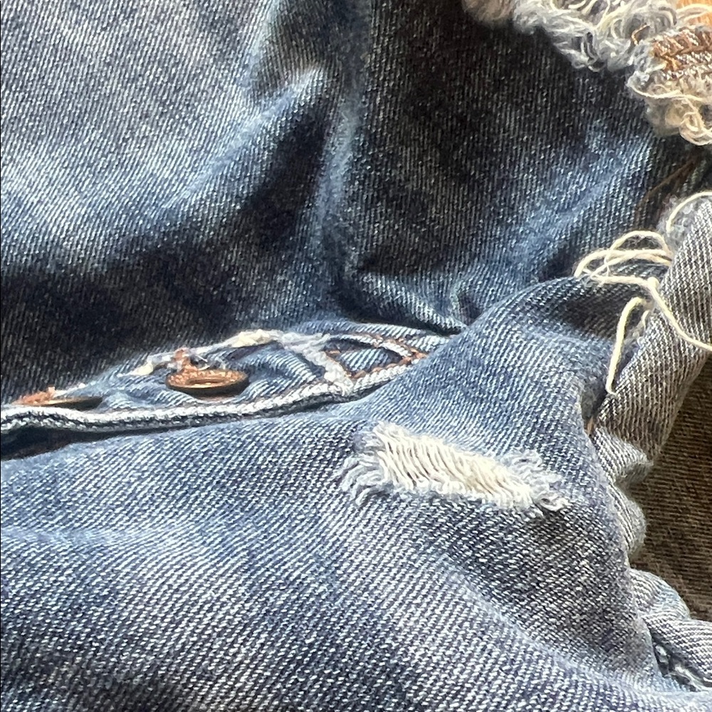 FP Movement by Free People Distressed Dark Blue Denim Button-Fly Jean Shorts - Picture 7 of 7